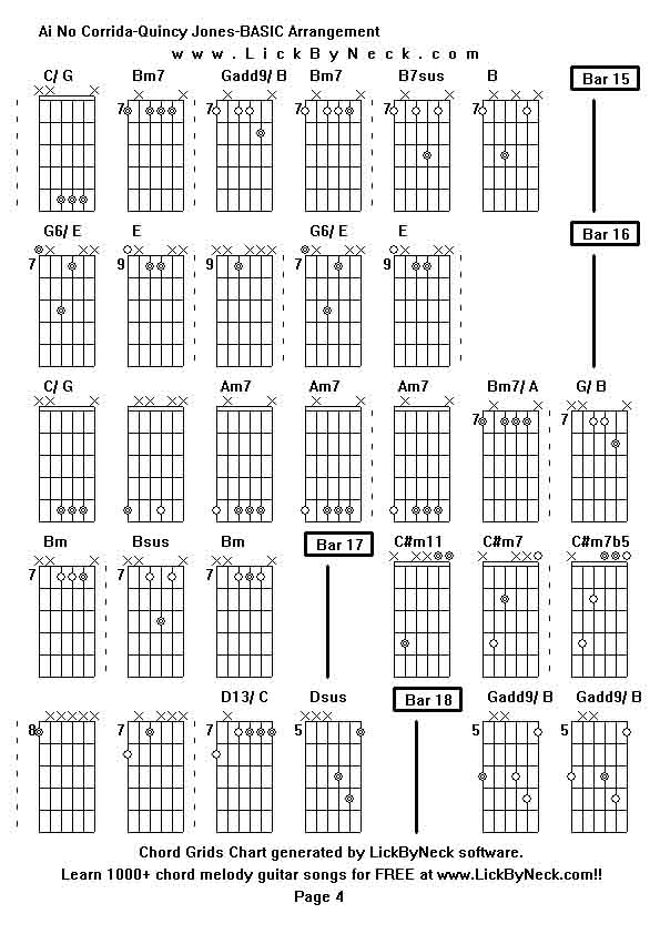 Chord Grids Chart of chord melody fingerstyle guitar song-Ai No Corrida-Quincy Jones-BASIC Arrangement,generated by LickByNeck software.